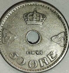 NORVEÇ 1948  50 ÖRE