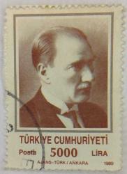 ATATÜRK PORTRELİ PUL, 5000 TL, 1989 YILI, DAMGALI, KULLANILMIŞ PUL