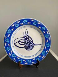 OSMANLI TUĞRALI el çekme sanatçı imzalı çini tabak