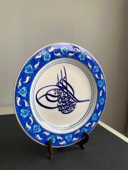 OSMANLI TUĞRALI el çekme sanatçı imzalı çini tabak