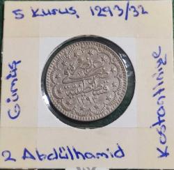 2 Abdülhamid 1293/32 5 Kuruş KOSTANTİNİYE  (Gümüş)