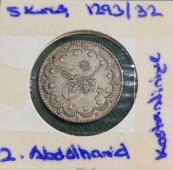 2 Abdülhamid 1293/32 5 Kuruş KOSTANTİNİYE  (Gümüş)