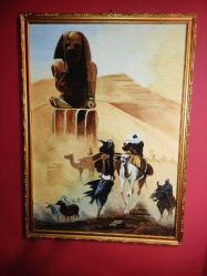 7618-DUBAİLİ RESSAM İMZALI AHŞAP ÜZERİNE SULU BOYA RESİM TABLO