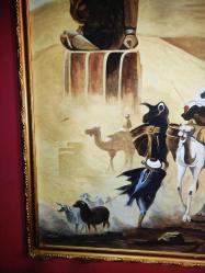 7618-DUBAİLİ RESSAM İMZALI AHŞAP ÜZERİNE SULU BOYA RESİM TABLO