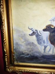 7618-DUBAİLİ RESSAM İMZALI AHŞAP ÜZERİNE SULU BOYA RESİM TABLO