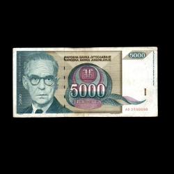 YUGOSLAVYA (1992) - 5.000 Dinar (ÇT 7,0/10) 