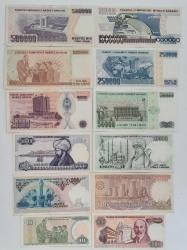 10 TL İle 1000000 TL Arası 12 lii  7ci Emisyon Set  Çok Çok Üst seiyde  Temizlikte  Set