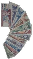 10 TL İle 1000000 TL Arası 12 lii  7ci Emisyon Set  Çok Çok Üst seiyde  Temizlikte  Set