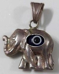 OSMANLI SON DÖNEMİ ORİJİNAL MÜTHİŞ İŞÇİLİKLİ FİL FİGÜRLÜ NAZARLIKLI GÜMÜŞ KOLYE UCU 2F1İL1