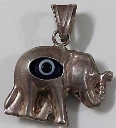 OSMANLI SON DÖNEMİ ORİJİNAL MÜTHİŞ İŞÇİLİKLİ FİL FİGÜRLÜ NAZARLIKLI GÜMÜŞ KOLYE UCU 2F1İL1