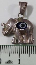 OSMANLI SON DÖNEMİ ORİJİNAL MÜTHİŞ İŞÇİLİKLİ FİL FİGÜRLÜ NAZARLIKLI GÜMÜŞ KOLYE UCU 2F1İL1