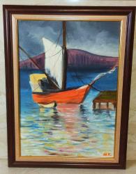 12896-N.K İMZALI TUAL ÜZERİNE YAĞLI BOYA RESİM TABLO