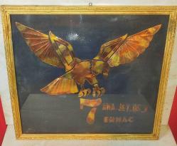 11940-AHŞAP CAMLI ÇERÇEVE İÇERSİNDE BAKIR LEVHA İLE 7.ANA JET ÜS.K.ERHAÇ YAZILI VE KARTAL DUVAR TABLOSU