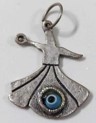 OSMANLI SON DÖNEMİ ORİJİNAL MÜTHİŞ İŞÇİLİKLİ MEVLANA FİGÜRLÜ NAZARLIKLI GÜMÜŞ KOLYE UCU 3M2E1V1