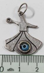 OSMANLI SON DÖNEMİ ORİJİNAL MÜTHİŞ İŞÇİLİKLİ MEVLANA FİGÜRLÜ NAZARLIKLI GÜMÜŞ KOLYE UCU 3M2E1V1