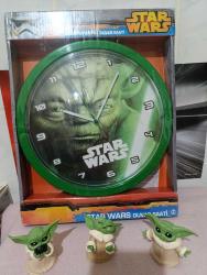 Star wars Yoda görselli duvar saati ve baby Yoda figür biblo set 3 lü. Koleksiyon dekor tasarım hediye vintage retro