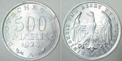 ALMANYA 500 MARK 1923 A HARFİ= BERLİN DARBI. WEIMAR CUMHURİYETİ DÖNEMİ.  ALÜMİNYUM 27 mm. ÇİL(-) KONDİSYON.