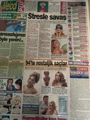 SABAH MELODİ GAZETESİ KADINLARA ÖZEL GAZETESİ - 4 Kasım 1993 -Karikatürler-Walt Disney/Boncuk-Mort Walker-Dick Browne/Bizim Aile-Tom Armstrong/Marvin-Graham Allen-John Dodd/Kral Kedi-Süleyman Turan/Dön Artık-Astroloji-Bülent Kısa-Klinik-Meltem Pusat-Pemra Gözübüyük-Barbara Bort-Max Factor-94 te nostaljik saçlar-güzellik rehberi-Jurassıc Park-Lady diana-Mademeine Stowe-Sean Connery-Don Johnson-Tom Cruise