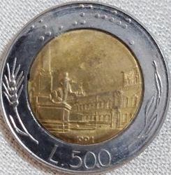 İTALYA 500 Lire, 1991 ÇÇT+