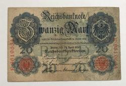 Almanya -20 Mark-1910-Seri No E-9619634 -Temiz