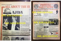 AJDA PEKKAN'IN ''PETROL'' ŞARKISIYLA KATILDIĞI 25. EUROVISION ŞARKI YARIŞMASI (1980) ÖNCESİ EUROVISION ve AJDA PEKKAN'LA İLGİLİ HABERLERİN AYRINTILI ŞEKİLDE YER ALDIĞI HOLLANDA YAYINI OLAN FESTIVAL DAILY NEWS GAZETESİNİN 3  ADET SAYISI ve YARIŞMANIN OLDUĞU GÜN 19 NİSAN 1980 TARİHİNDEN BİR ALMAN GAZETENİN YARIŞMAYLA İLGİLİ OLAN 1 ADET YAPRAĞI (2 SAYFA) - FESTIVAL DAILY NEWS, TUESDAY, APRIL 15. 1980. NO:1 - (15 NİSAN 1980) / FESTIVAL DAILY NEWS, WEDNESDAY, APRIL 16. 1980. NO: 2 - (16 NİSAN 1980) /  FESTIVAL DAILY NEWS, THURSDAY, APRIL 17. 1980. NO: 3 - (17 NİSAN 1980) - HANS KROEZE - KLAAS NOPPERT - JOHN MCFARLANE - SOPHIE & MAGALY - ALAN SORRENTI - SAMİRA BENSALD - BLUE DANUBE - ANNA VISSI & THE EPİKOURİ - CAREL ENKELAAR - PAOLA - VESA-MATTI LOIRE - SVERRE KJELSBERG & MATTIS HAETTA - BAMSES & FRIENDS - TOMAS LEDİN - KATJA EBSTEİN - ORK-GALAXY DİJİTAL PİKAP REKLAMI - TRİGO LİMPİO - JOSE CİD - PRİMA DONNA - JOHNNY LOGAN - MOJJEN  - DÖNEMİNE AİT ORİJİNAL BASIMLAR - HER GAZETE 8 SAYFADIR