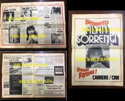 AJDA PEKKAN'IN ''PETROL'' ŞARKISIYLA KATILDIĞI 25. EUROVISION ŞARKI YARIŞMASI (1980) ÖNCESİ EUROVISION ve AJDA PEKKAN'LA İLGİLİ HABERLERİN AYRINTILI ŞEKİLDE YER ALDIĞI HOLLANDA YAYINI OLAN FESTIVAL DAILY NEWS GAZETESİNİN 3  ADET SAYISI ve YARIŞMANIN OLDUĞU GÜN 19 NİSAN 1980 TARİHİNDEN BİR ALMAN GAZETENİN YARIŞMAYLA İLGİLİ OLAN 1 ADET YAPRAĞI (2 SAYFA) - FESTIVAL DAILY NEWS, TUESDAY, APRIL 15. 1980. NO:1 - (15 NİSAN 1980) / FESTIVAL DAILY NEWS, WEDNESDAY, APRIL 16. 1980. NO: 2 - (16 NİSAN 1980) /  FESTIVAL DAILY NEWS, THURSDAY, APRIL 17. 1980. NO: 3 - (17 NİSAN 1980) - HANS KROEZE - KLAAS NOPPERT - JOHN MCFARLANE - SOPHIE & MAGALY - ALAN SORRENTI - SAMİRA BENSALD - BLUE DANUBE - ANNA VISSI & THE EPİKOURİ - CAREL ENKELAAR - PAOLA - VESA-MATTI LOIRE - SVERRE KJELSBERG & MATTIS HAETTA - BAMSES & FRIENDS - TOMAS LEDİN - KATJA EBSTEİN - ORK-GALAXY DİJİTAL PİKAP REKLAMI - TRİGO LİMPİO - JOSE CİD - PRİMA DONNA - JOHNNY LOGAN - MOJJEN  - DÖNEMİNE AİT ORİJİNAL BASIMLAR - HER GAZETE 8 SAYFADIR