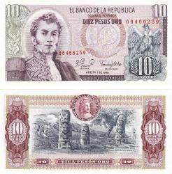 Kolombiya, 10 Peso (1980) ÇİL Eski Yabancı Kağıt Para