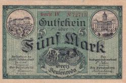 Almanya, Zeulenroda, 5 Mark (1918) ÇÇT/ÇA Eski Yabancı Notgeld