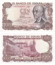 İspanya, 100 Pesetas (1970) P#52 ÇİL Yabancı Eski Kağıt Para
