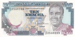 Zambiya, 10 Kwacha (1989) P#31 ÇİL Eski Yabancı Banknot