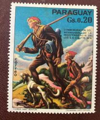 Paraguay Pulu - Paraguay Stamp -Postadan Geçmiş Pul Filateli - ABD'nin Bağımsızlığının İki Yüzüncü Yılı Anısına Adam , Çocuk, Köpek Temalı Pul , 20 PARA - YABANCI PULLAR -NOSTALJİK DOĞUM GÜNÜ HEDİYESİ