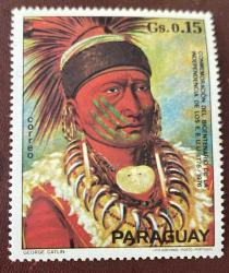 Paraguay Pulu - Paraguay Stamp -Postadan Geçmiş Pul Filateli - ABD'nin Bağımsızlığının İki Yüzüncü Yılı Anısına Yerli Adam Temalı Pul , 20 PARA - YABANCI PULLAR -NOSTALJİK DOĞUM GÜNÜ HEDİYESİ