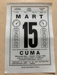 15 MART 2002 - TAKVİM YAPRAĞI - DOĞUM GÜNÜ HEDİYESİ - BÜYÜK SAATLİ MAARİF TAKVİMİ - ATATÜRK - YAŞAR NABİ NAYIR - YAZAR YAŞAR NABİ NAYIR VEFAT ETTİ - ÇOCUK EĞİTİMCİSİ DR.BENJAMİN SPOCK VEFAT ETTİ - MUHARREM HİCRİ YILBAŞI 1423