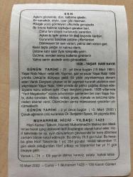 15 MART 2002 - TAKVİM YAPRAĞI - DOĞUM GÜNÜ HEDİYESİ - BÜYÜK SAATLİ MAARİF TAKVİMİ - ATATÜRK - YAŞAR NABİ NAYIR - YAZAR YAŞAR NABİ NAYIR VEFAT ETTİ - ÇOCUK EĞİTİMCİSİ DR.BENJAMİN SPOCK VEFAT ETTİ - MUHARREM HİCRİ YILBAŞI 1423
