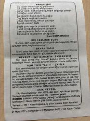 21 MART 2002 - TAKVİM YAPRAĞI - DOĞUM GÜNÜ HEDİYESİ - BÜYÜK SAATLİ MAARİF TAKVİMİ - CAHİT SITKI TARANCI - ATAOL BEHRAMOĞLU - KIŞ FASLININ SONU - NEVRUZ - YENİ YILIN TALİHİ - AŞIK VEYSEL - DÜNYA ŞİİR GÜNÜ