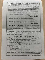 23 MART 2002 - TAKVİM YAPRAĞI - DOĞUM GÜNÜ HEDİYESİ - BÜYÜK SAATLİ MAARİF TAKVİMİ - ATATÜRK - THOMAS CARİYE - NAMIK KEMAL - SENECA - NACİ KASIM - METEOROLOJİ HAFTASI - URANÜS KEŞFİ - PARALILAR VE PARASIZLAR ADLI YAZI