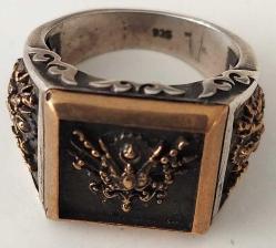 OSMANLI DÖNEMİ SARI AKSAMLAR ALTIN KAPLAMA MÜTHİŞ MOTİFLİ ORİJİNAL OSMANLI TUĞRALI MUHTEŞEM GÜMÜŞ YÜZÜK 2OOO1A1 ÇOK NADİR