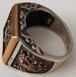 OSMANLI DÖNEMİ SARI AKSAMLAR ALTIN KAPLAMA MÜTHİŞ MOTİFLİ ORİJİNAL OSMANLI TUĞRALI MUHTEŞEM GÜMÜŞ YÜZÜK 2OOO1A1 ÇOK NADİR