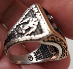 OSMANLI SON DÖNEMİ SARI AKSAMLAR ALTIN KAPLAMA MÜTHİŞ MOTİFLİ ORİJİNAL OSMANLI TUĞRALI AYYILDIZ FİGÜRLÜ MUHTEŞEM GÜMÜŞ YÜZÜK 2TT1Ü1R ÇOK NADİR