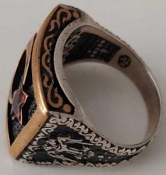 OSMANLI SON DÖNEMİ SARI AKSAMLAR ALTIN KAPLAMA MÜTHİŞ MOTİFLİ ORİJİNAL OSMANLI TUĞRALI AYYILDIZ FİGÜRLÜ MUHTEŞEM GÜMÜŞ YÜZÜK 2TT1Ü1R ÇOK NADİR