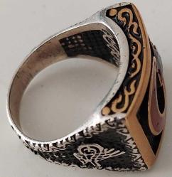 OSMANLI SON DÖNEMİ SARI AKSAMLAR ALTIN KAPLAMA MÜTHİŞ MOTİFLİ ORİJİNAL OSMANLI TUĞRALI AYYILDIZ FİGÜRLÜ MUHTEŞEM GÜMÜŞ YÜZÜK 2TT1Ü1R ÇOK NADİR