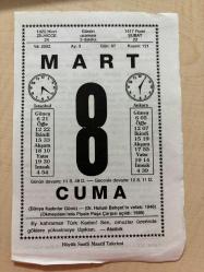 8 MART 2002 - TAKVİM YAPRAĞI - DOĞUM GÜNÜ HEDİYESİ - BÜYÜK SAATLİ MAARİF TAKVİMİ - ATATÜRK - 8 MART DÜNYA KADINLAR GÜNÜ - ROMANCI HÜSEYİN RAHMİ GÜRPINAR VEFAT ETTİ - ORD. PROF. DR. HULUSİ BEHÇET VEFAT ETTİ