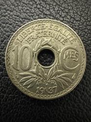 Fransa 10 Centimes 1937 Alüminyum/Bronz ÇÇT