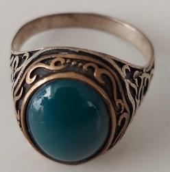 OSMANLI SON DÖNEMİ SARI AKSAMLAR ALTIN KAPLAMA MÜTHİŞ MOTİFLİ ORİJİNAL YEŞİL TURKUAZ TAŞLI SANATSAL MUHTEŞEM GÜMÜŞ YÜZÜK NNN1RR1 ÇOK NADİR