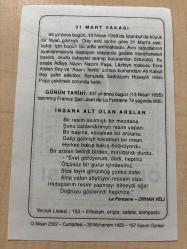 13 NİSAN 2002 - TAKVİM YAPRAĞI - DOĞUM GÜNÜ HEDİYESİ - BÜYÜK SAATLİ MAARİF TAKVİMİ - ATATÜRK - 31 MART VAKASI -  LA FONTAINE'İN VEFATI -  LA FONTAINE