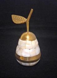 Pirinç Üzeri Sedef Kakmalı Armut Formunda Mücevher Kutusu 12,5 cm