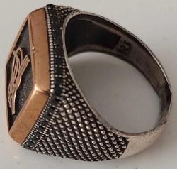 OSMANLI SON DÖNEMİ SARI AKSAMLAR ALTIN KAPLAMA SİYAH MİNELİ OSMANLI TUĞRALI ORİJİNAL MUHTEŞEM SANATSAL GÜMÜŞ YÜZÜK 1AA2UU1 ÇOK NADİR