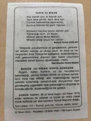 22 NİSAN 2002 - TAKVİM YAPRAĞI - DOĞUM GÜNÜ HEDİYESİ - BÜYÜK SAATLİ MAARİF TAKVİMİ - BEAUMAR CHAİS - BEHÇET KEMAL ÇAĞLAR - GAZİ MUSTAFA KEMAL ATATÜRK - DÜNYA GÜNÜ - VİRTİÖZ YEHUDİ MENUHİN'İN DOĞUMU