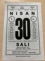 30 NİSAN 2002 - TAKVİM YAPRAĞI - DOĞUM GÜNÜ HEDİYESİ - BÜYÜK SAATLİ MAARİF TAKVİMİ - NAMIK KEMAL - YAHYA KEMAL - ADOLF HİTLER İNTİHAR ETTİ - RAKIM ZİYAOĞLU - ŞİMDİLİK ADLI YAZI
