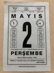 2 MAYIS 2002 - TAKVİM YAPRAĞI - DOĞUM GÜNÜ HEDİYESİ - BÜYÜK SAATLİ MAARİF TAKVİMİ - NACİ KASIM - TÜRK BİNİCİLİK EKİBİNİN ROMA DA KUPA KAZANMASI - MAYIS AYINDA GÜL - NEDEN ADLI YAZI